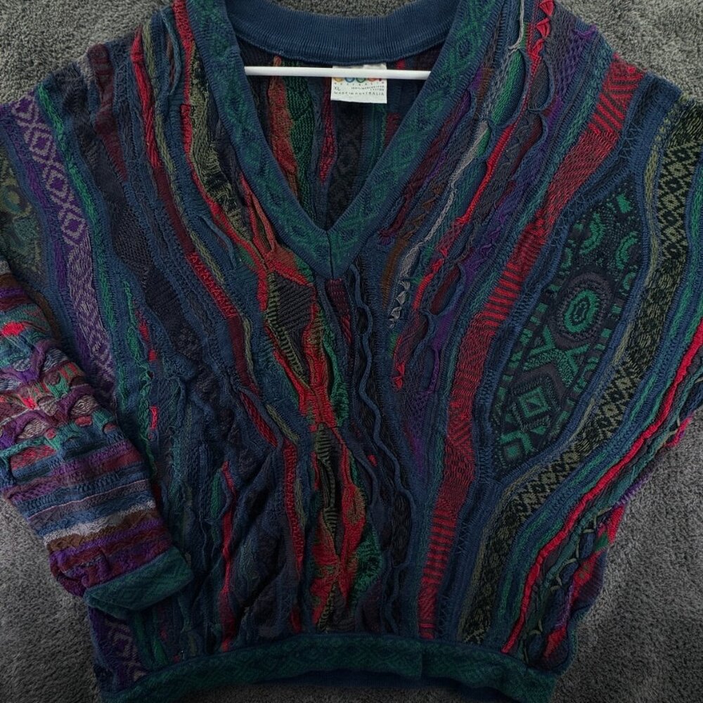 COOGI Sweater V Neck Pullover Colorful XL Cotton Red Purple Blue Knit Adult